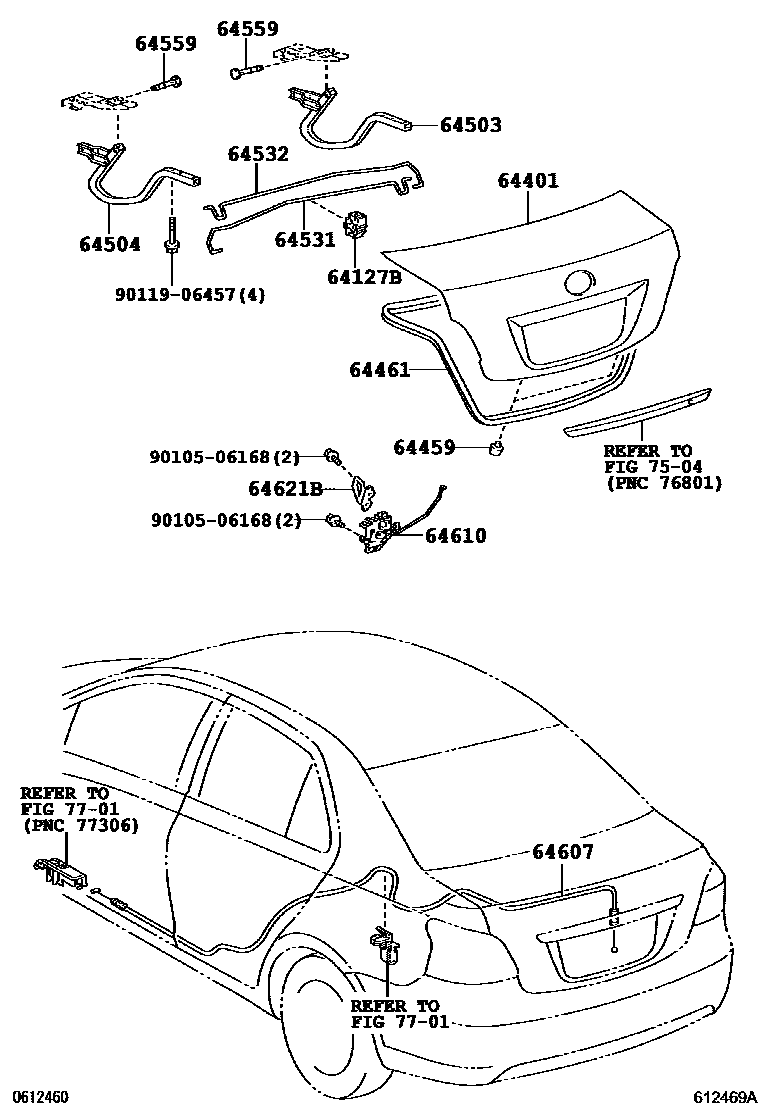 Toyota YARIS 行李箱门和行李箱锁 EPC diagram — 612469A
