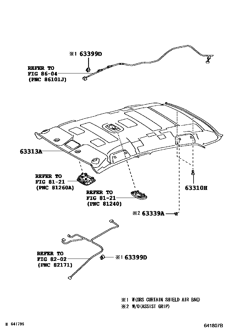 Toyota YARIS 车顶内衬和消声垫 EPC diagram — 641807B