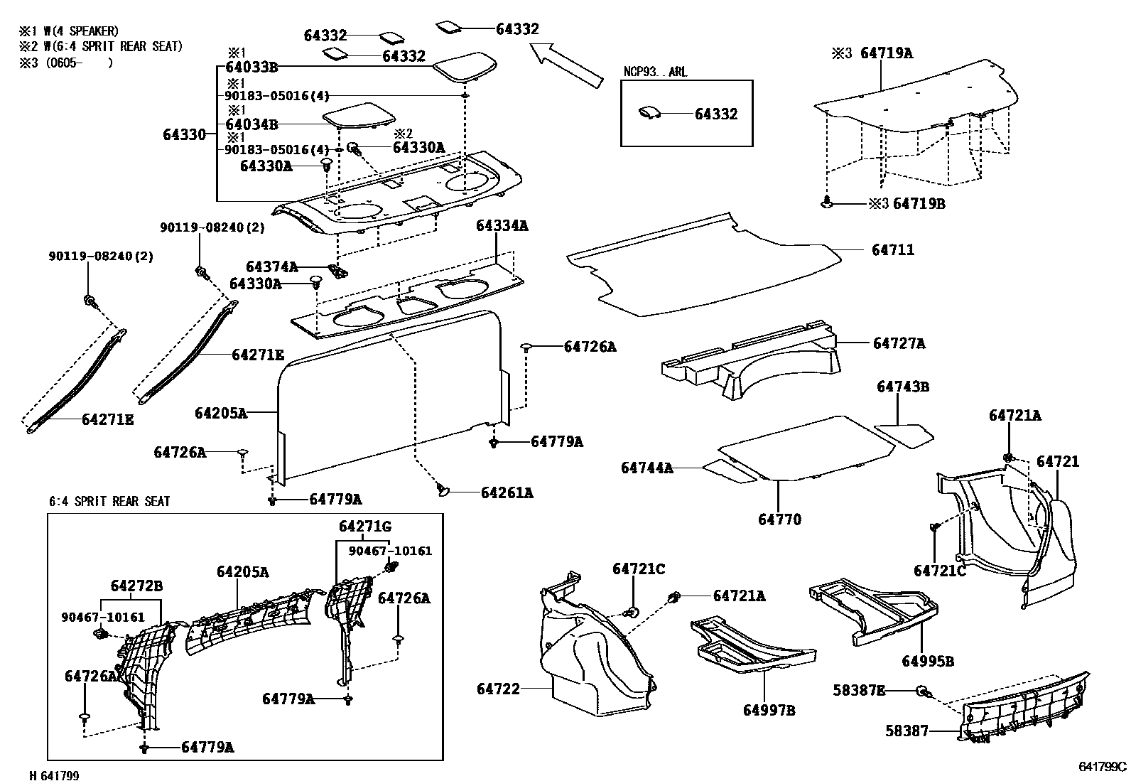Toyota YARIS 杂物箱板和行李箱垫 EPC diagram — 641799C