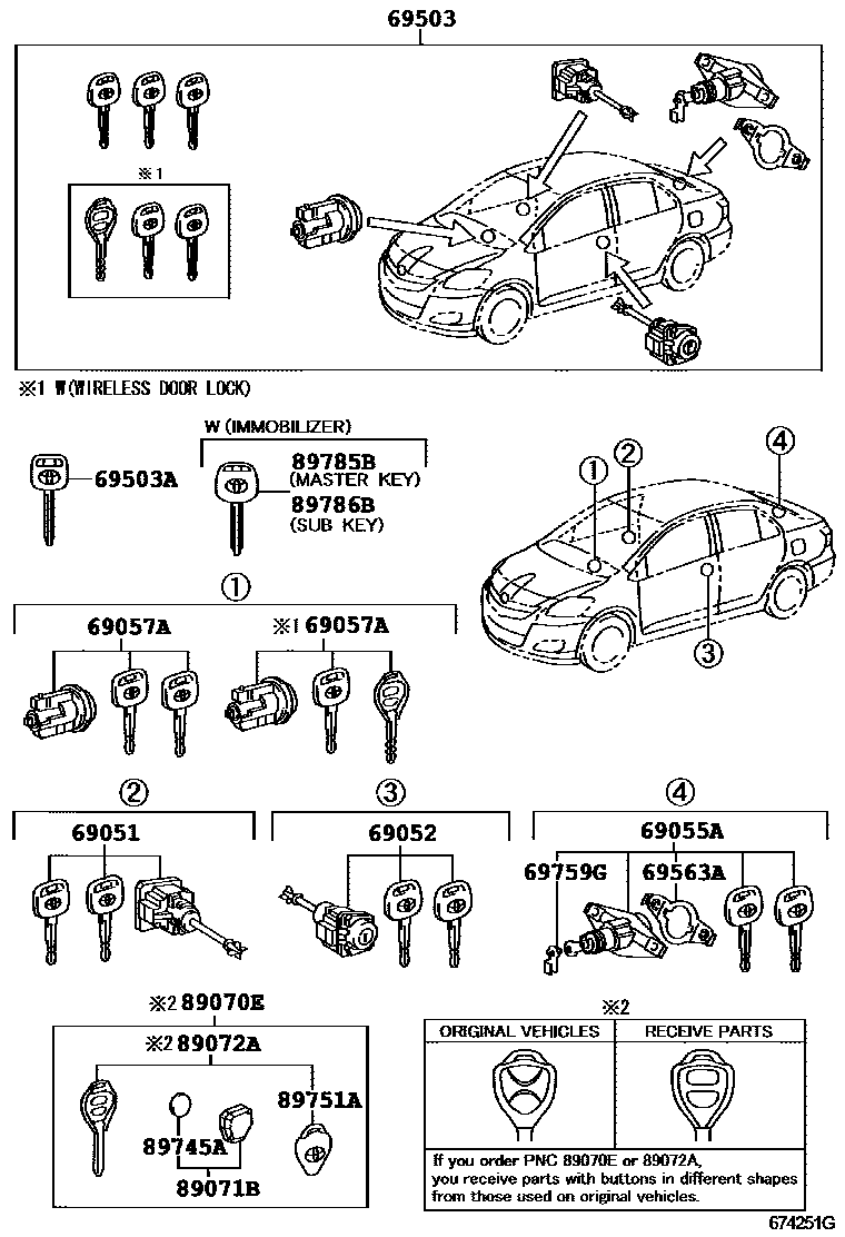 Toyota YARIS 锁芯组件 EPC diagram — 674251G