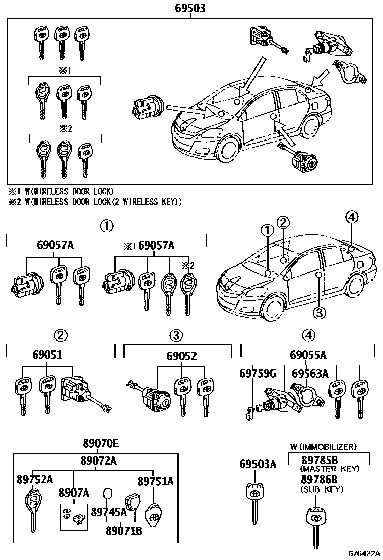 Toyota YARIS 锁芯组件 EPC diagram — 676422A