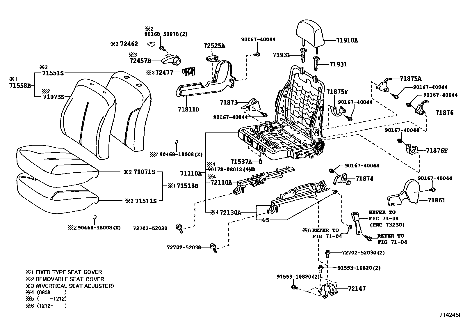 Toyota YARIS 前排座椅和座椅滑轨 EPC diagram — 714245I