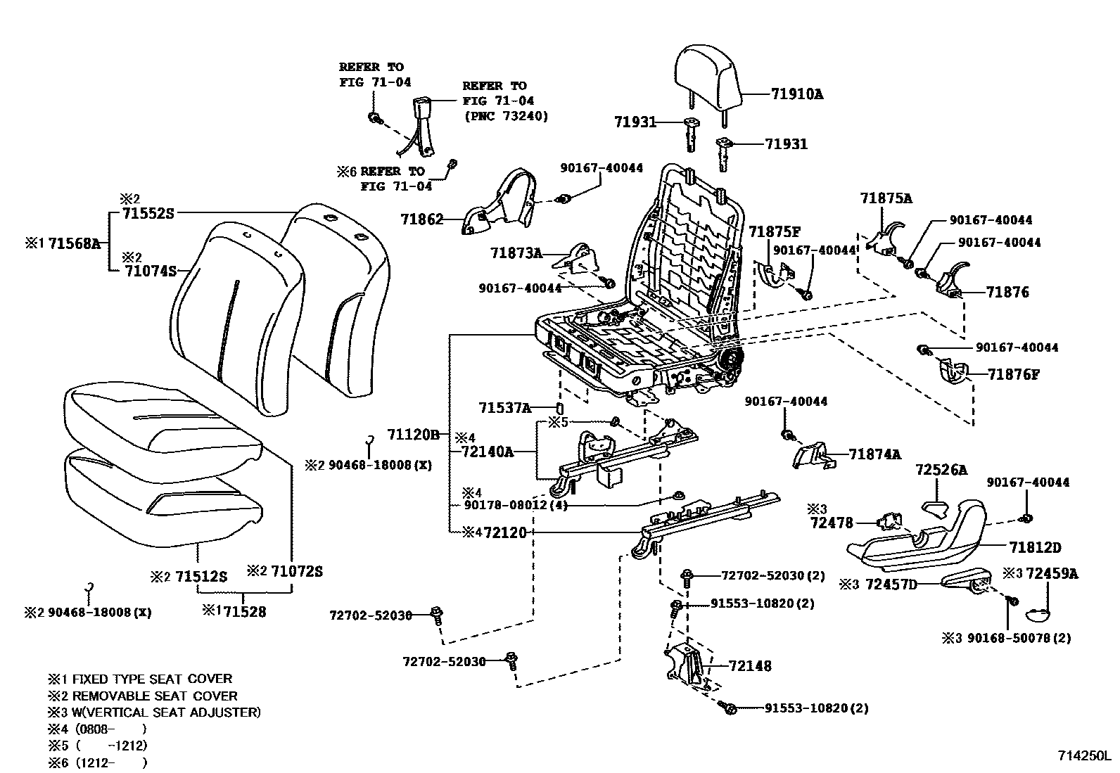 Toyota YARIS 前排座椅和座椅滑轨 EPC diagram — 714250L