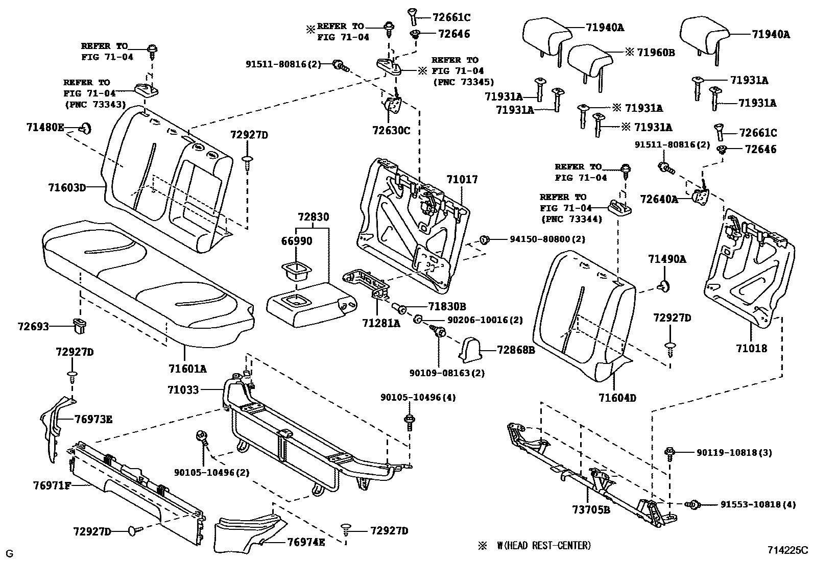 Toyota YARIS 后排座椅和座椅滑轨 EPC diagram — 714225C