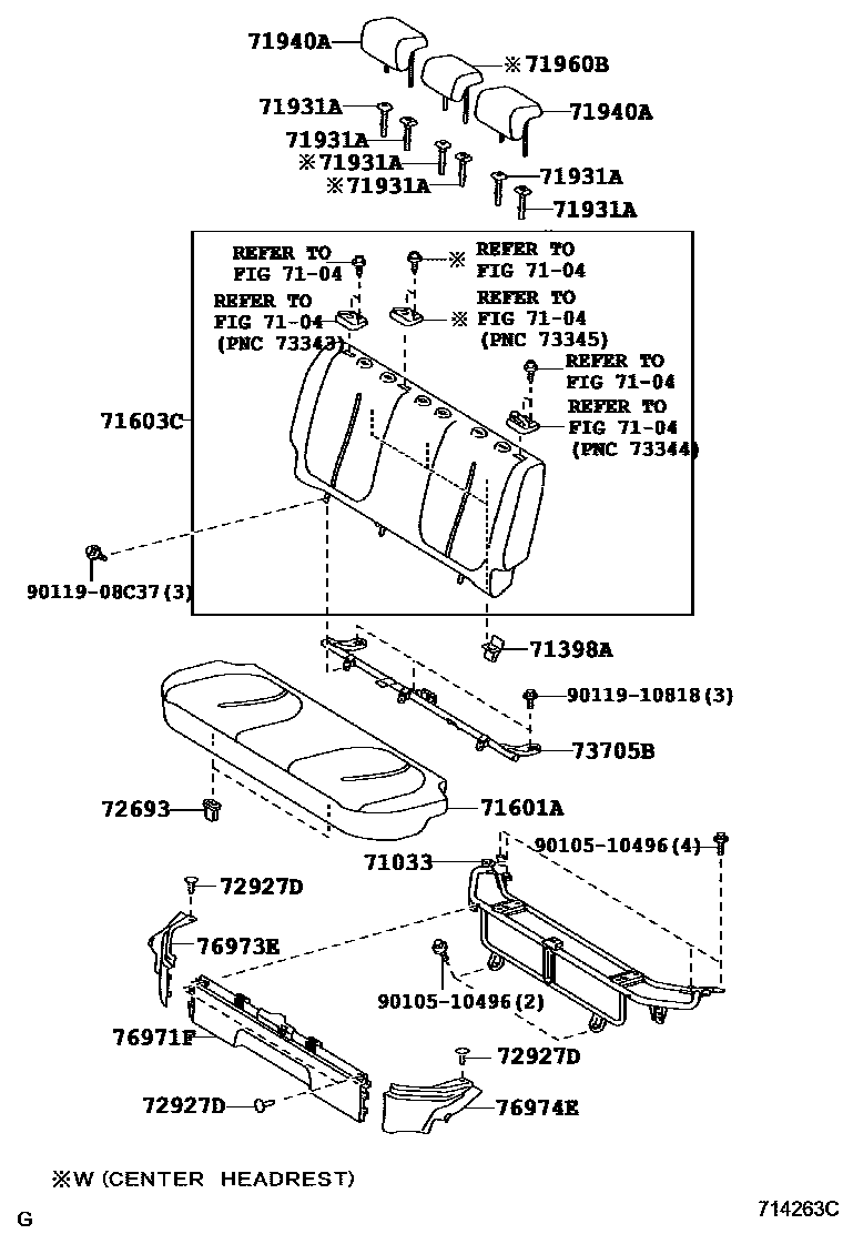Toyota YARIS 后排座椅和座椅滑轨 EPC diagram — 714263C