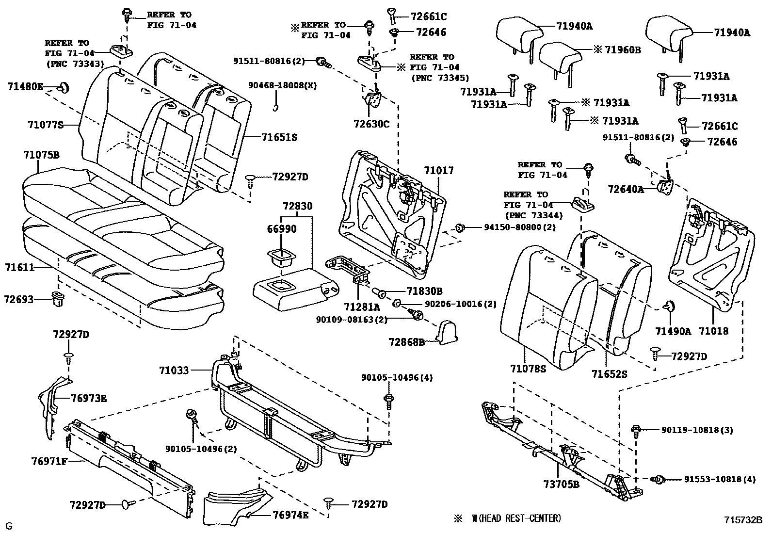 Toyota YARIS 后排座椅和座椅滑轨 EPC diagram — 715732B