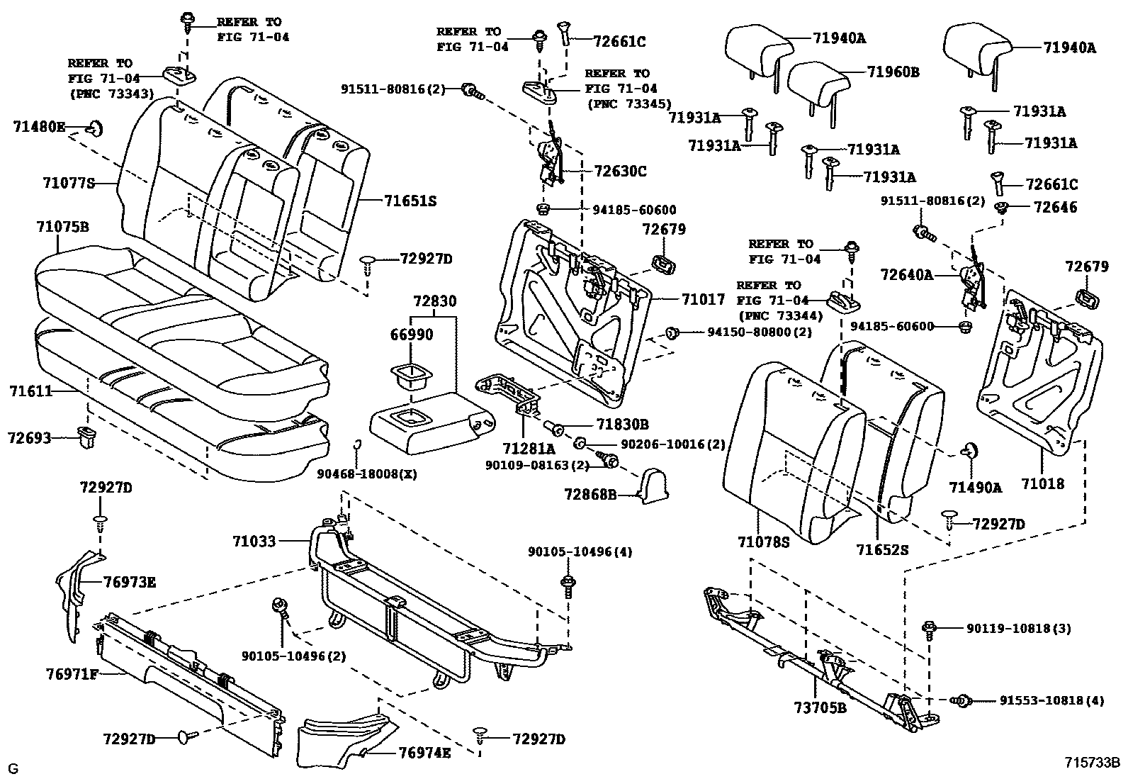 Toyota YARIS 后排座椅和座椅滑轨 EPC diagram — 715733B