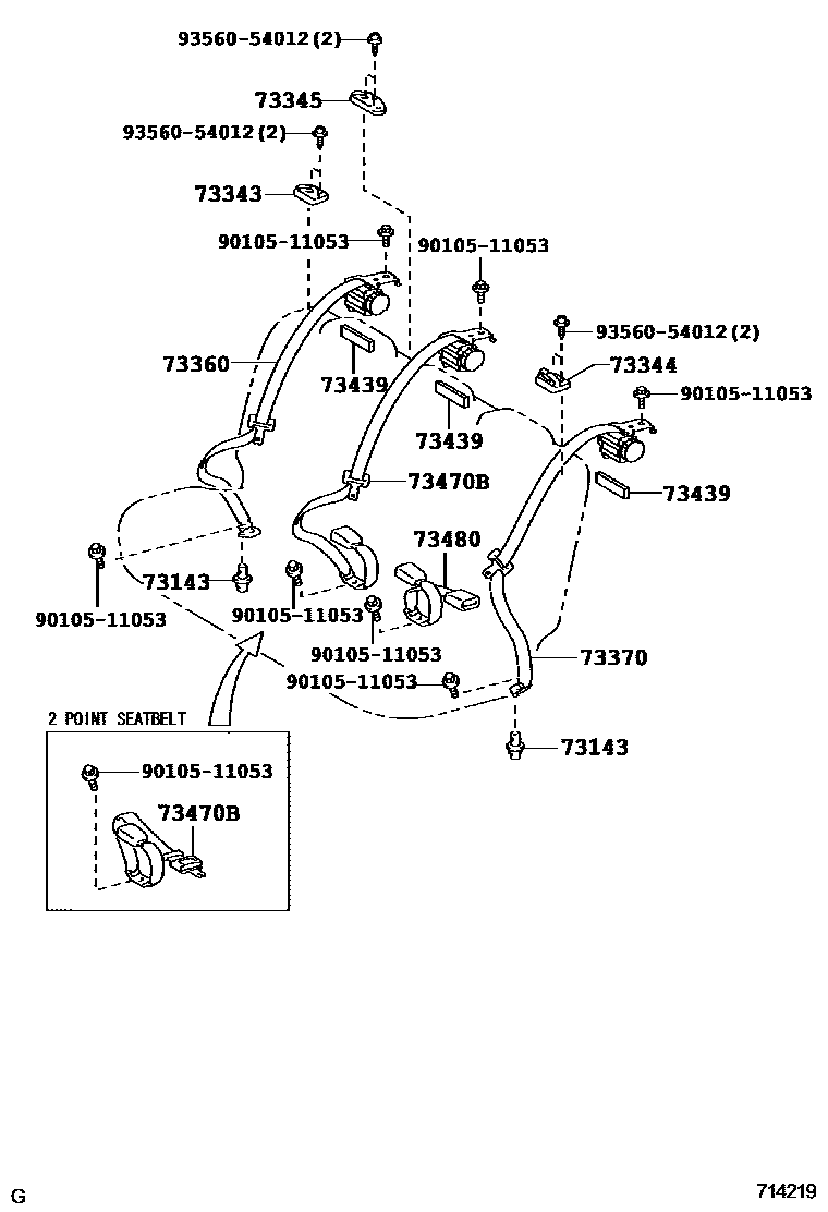 Toyota YARIS 安全带和儿童保护座椅 EPC diagram — 714219