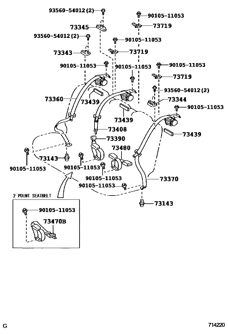 Toyota YARIS 安全带和儿童保护座椅 EPC diagram — 714220