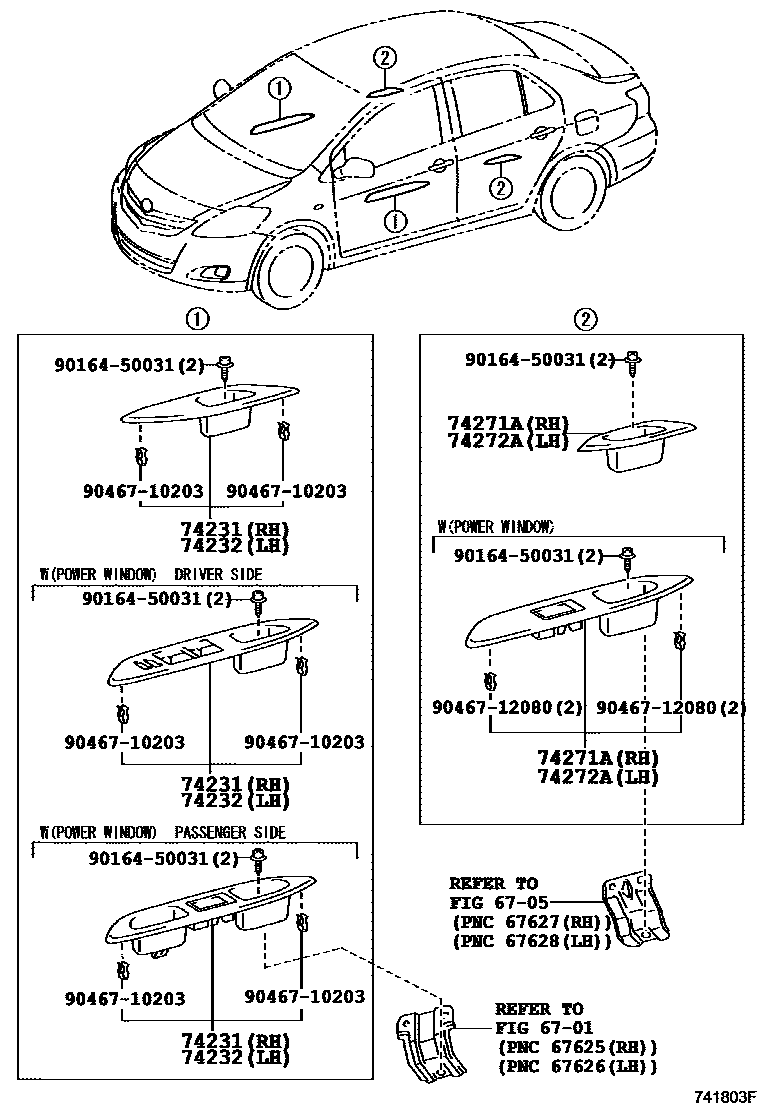 Toyota YARIS 扶手和遮阳板 EPC diagram — 741803F