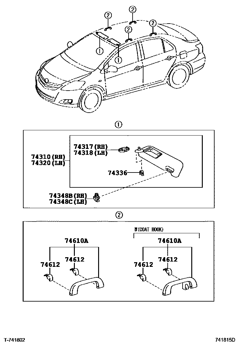 Toyota YARIS 扶手和遮阳板 EPC diagram — 741815D