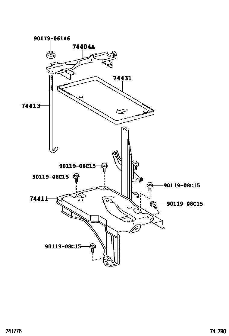 Toyota YARIS battery holder EPC diagram — 741790