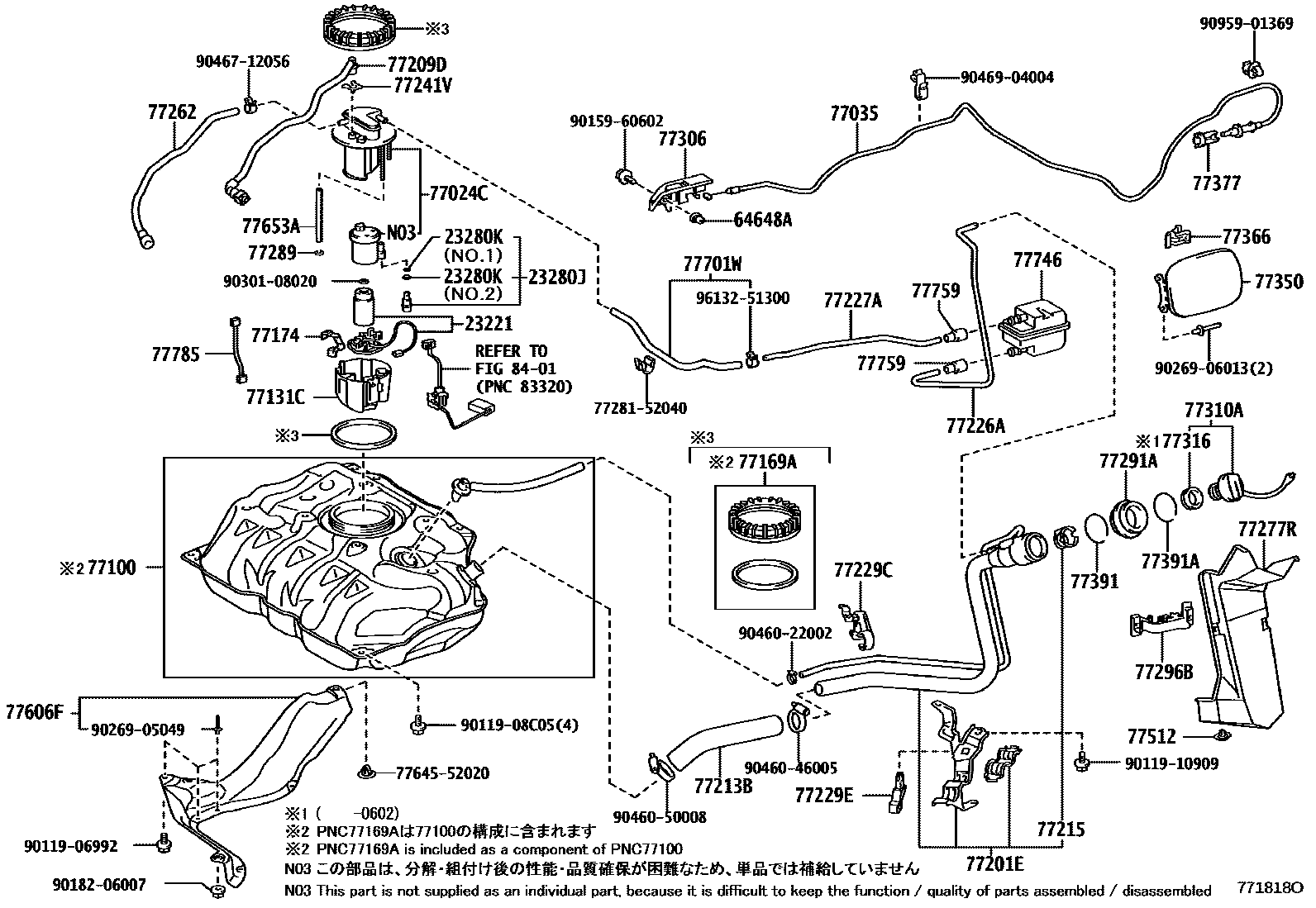 Toyota YARIS 燃油箱和燃油管 EPC diagram — 771818O