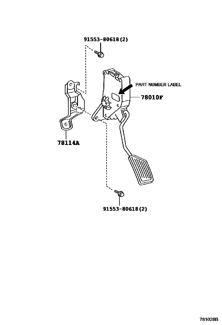 Toyota YARIS accelerator pedal connecting rod EPC diagram — 781028B