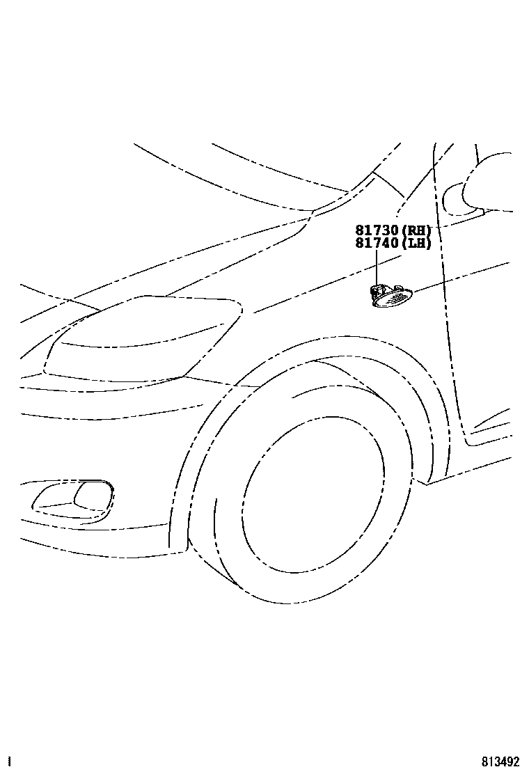 Toyota YARIS Side Turn Signal & Outer Mirror Lamp EPC diagram — 813492