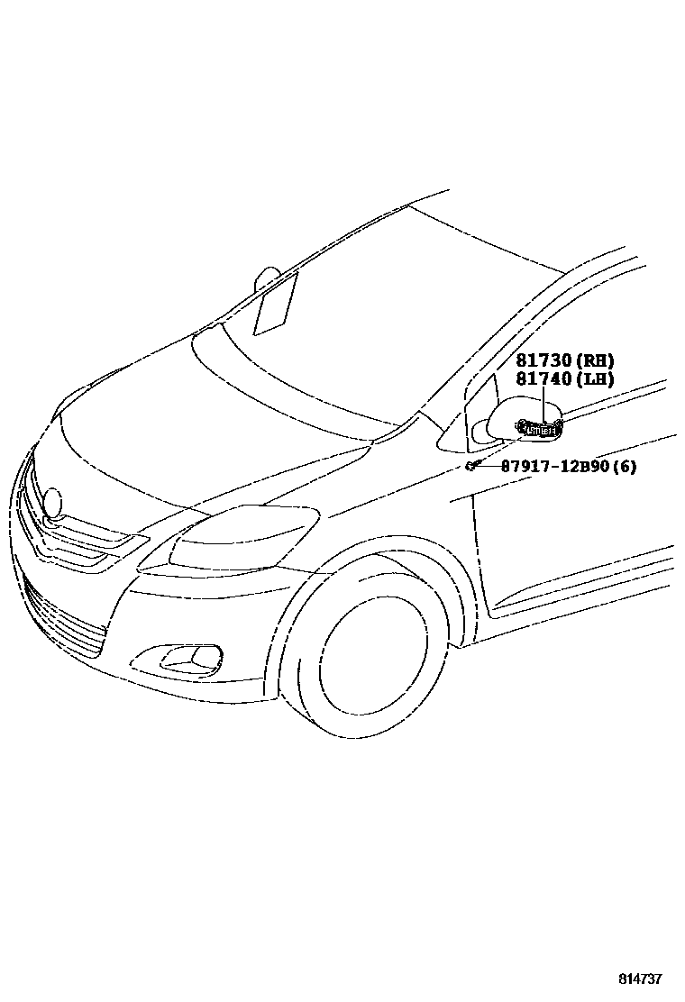 Toyota YARIS Side Turn Signal & Outer Mirror Lamp EPC diagram — 814737