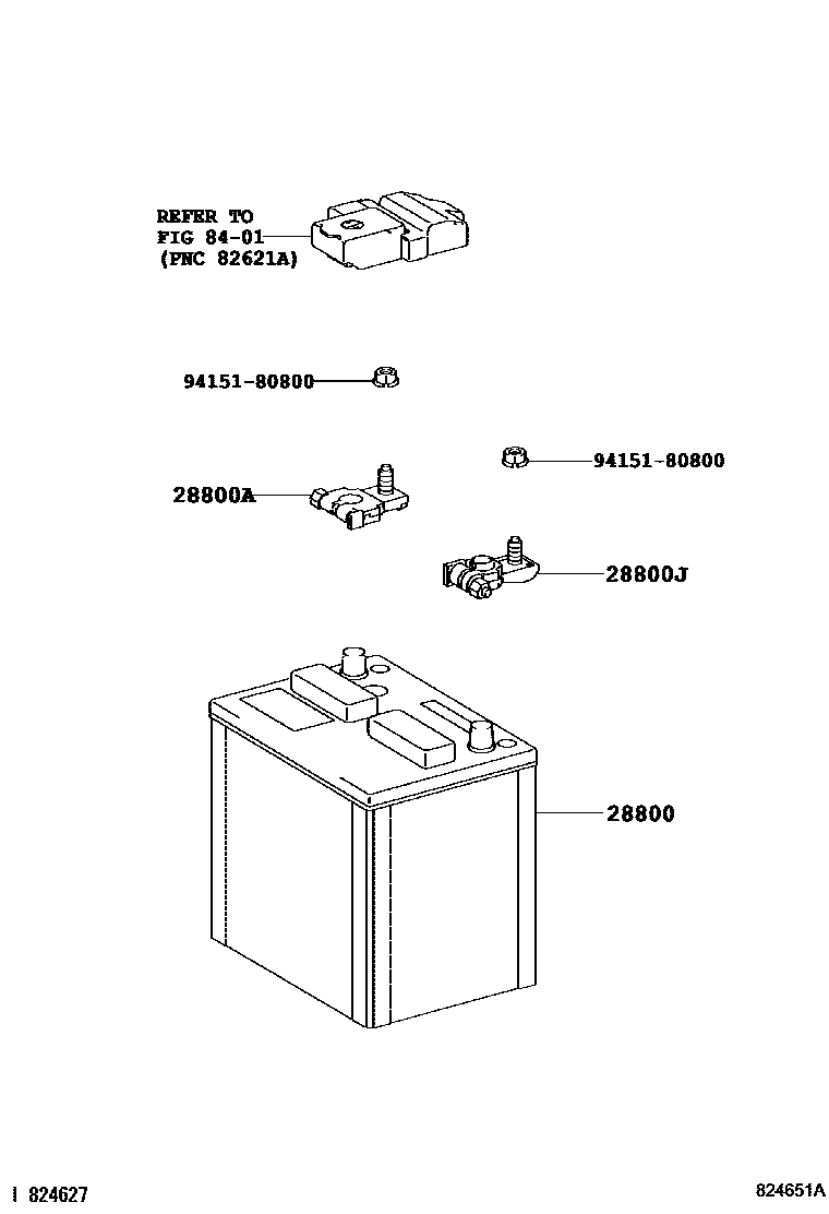 Toyota YARIS 蓄电池和蓄电池电缆 EPC diagram — 824651A