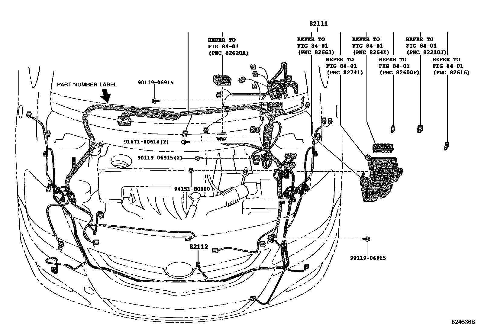 Toyota YARIS 线束和卡夹 EPC diagram — 824636B
