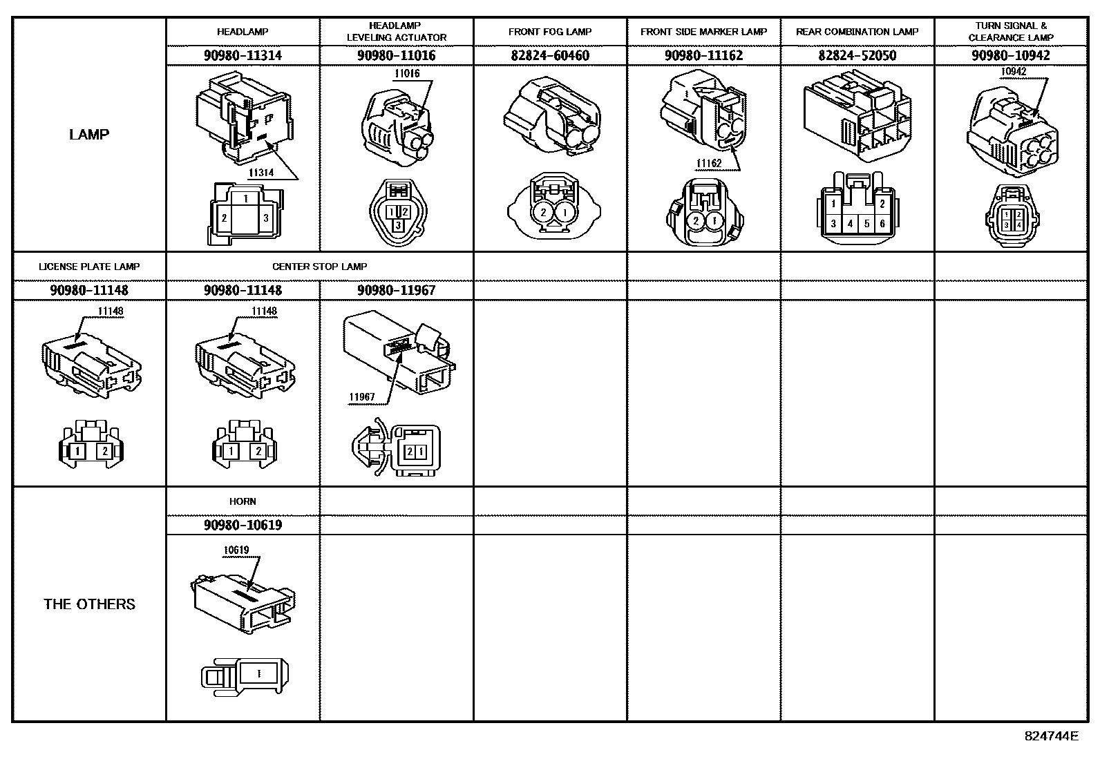 Toyota YARIS 线束和卡夹 EPC diagram — 824744E