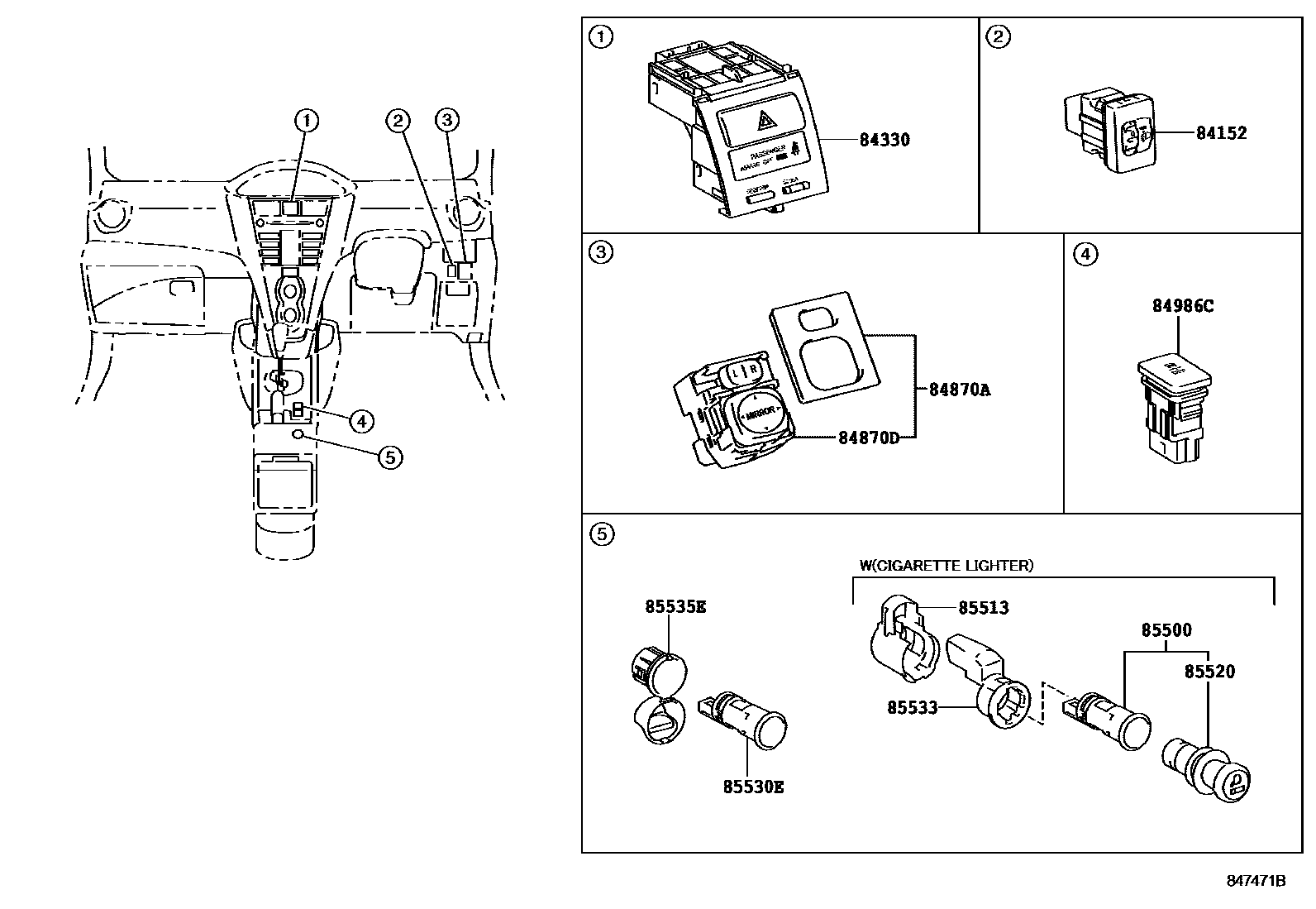 Toyota YARIS 开关和继电器和ECU EPC diagram — 847471B