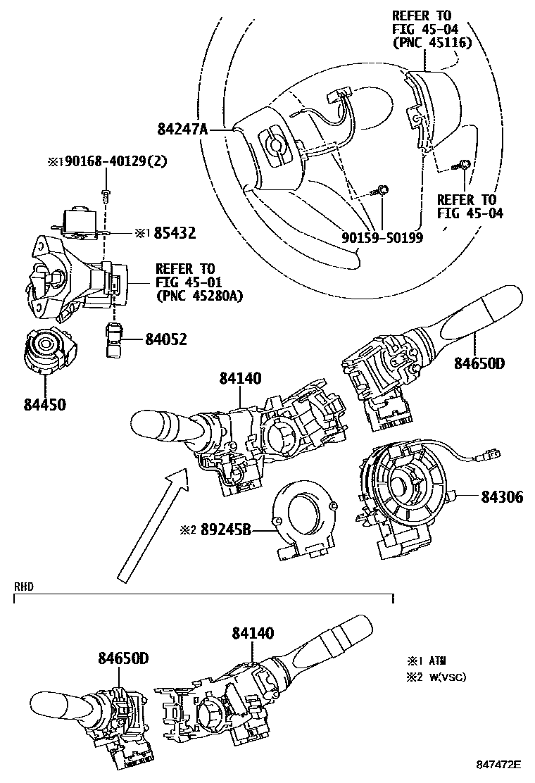 Toyota YARIS 开关和继电器和ECU EPC diagram — 847472E