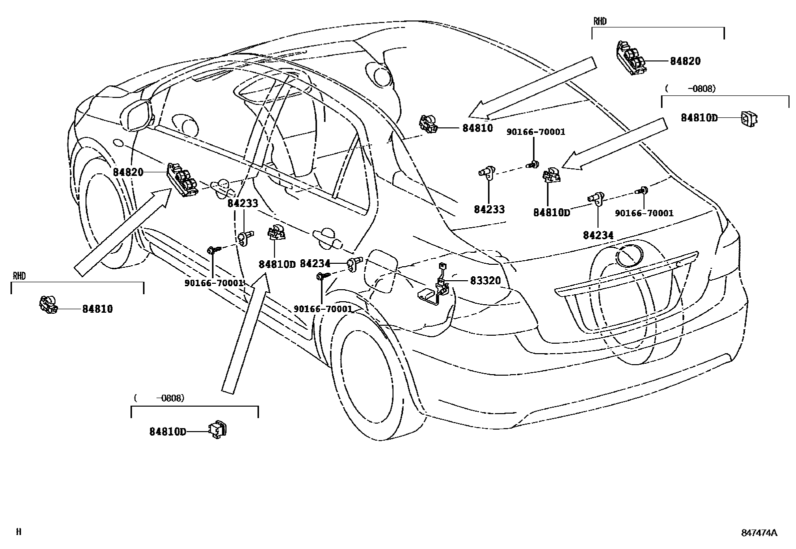 Toyota YARIS 开关和继电器和ECU EPC diagram — 847474A