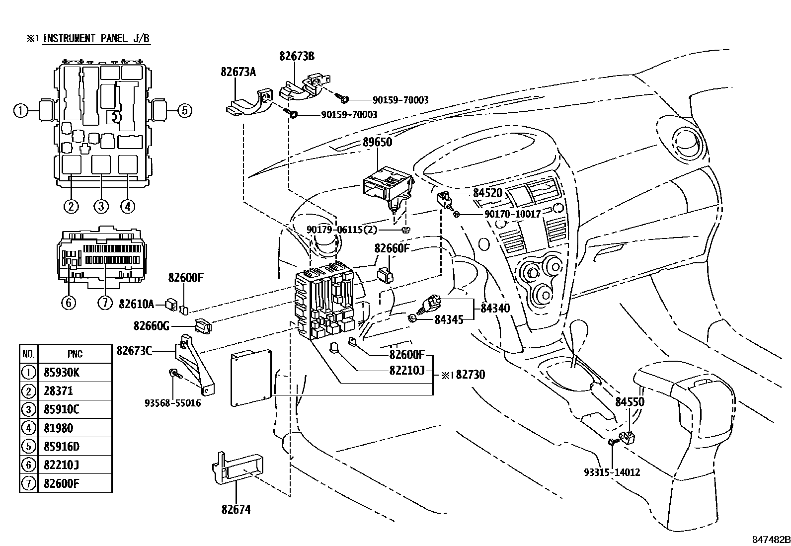 Toyota YARIS 开关和继电器和ECU EPC diagram — 847482B