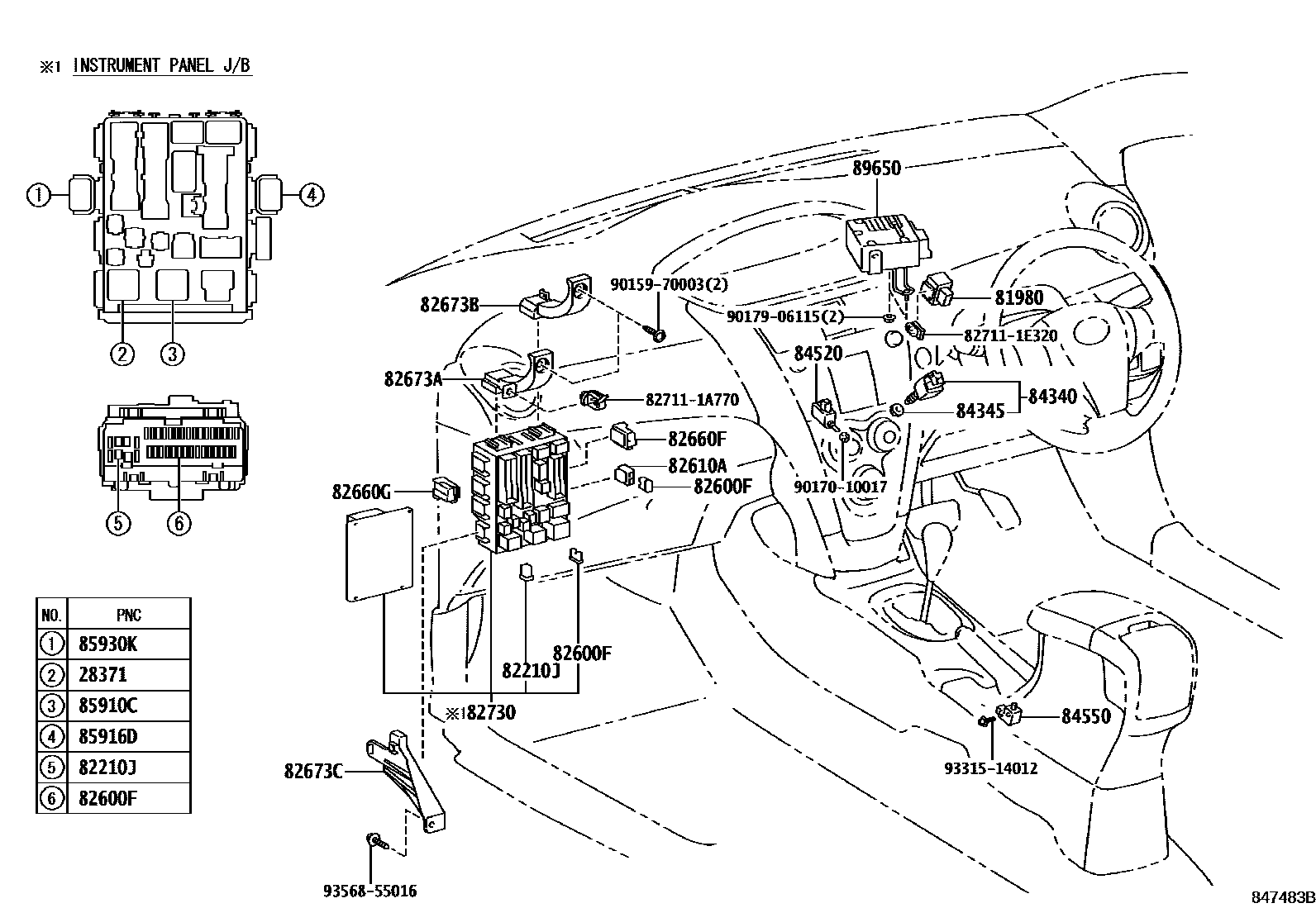 Toyota YARIS 开关和继电器和ECU EPC diagram — 847483B