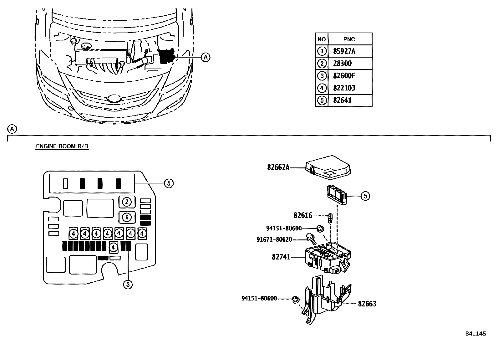Toyota YARIS 开关和继电器和ECU EPC diagram — 84L145