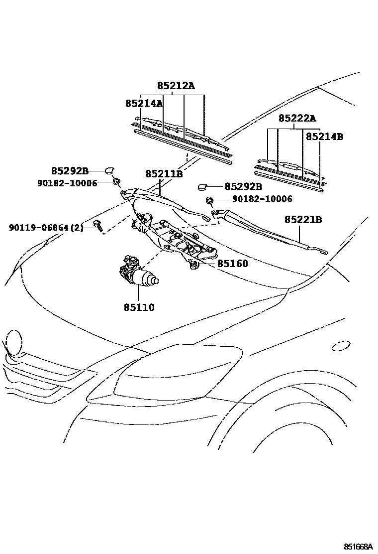 Toyota YARIS 挡风玻璃刮水器 EPC diagram — 851668A