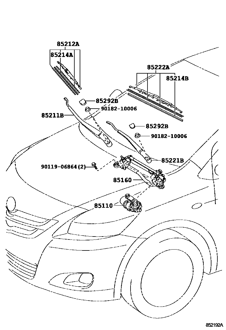 Toyota YARIS 挡风玻璃刮水器 EPC diagram — 852192A