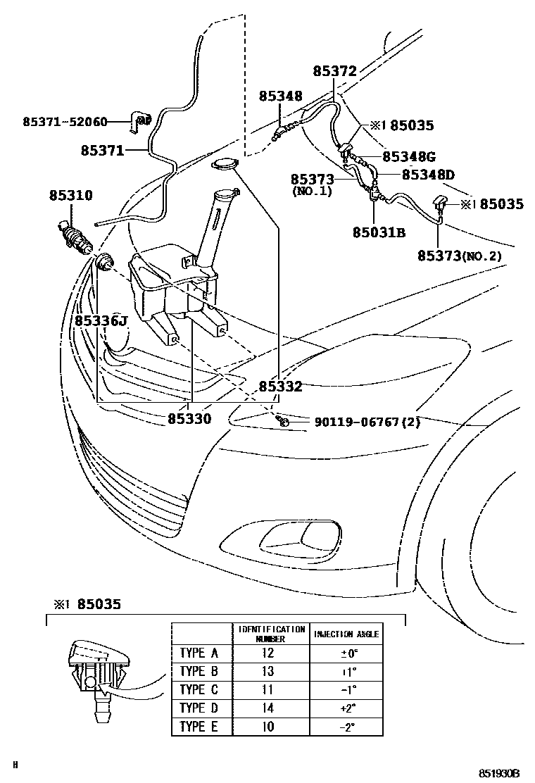 Toyota YARIS 挡风玻璃清洗器 EPC diagram — 851930B