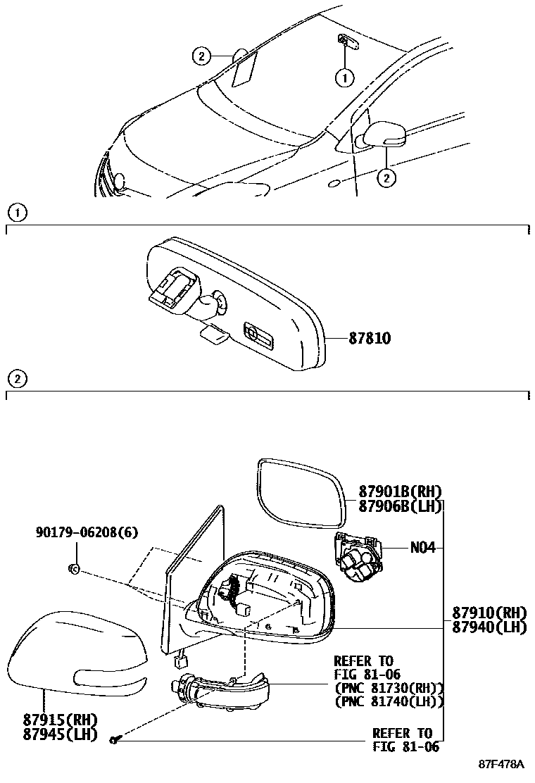 Toyota YARIS 后视镜 EPC diagram — 87F478A