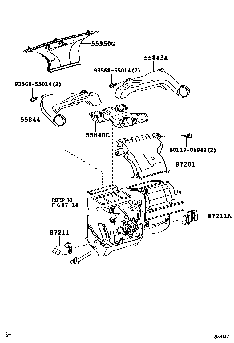 Toyota YARIS 暖风和空调系统 - 控制器和风管 EPC diagram — 878147