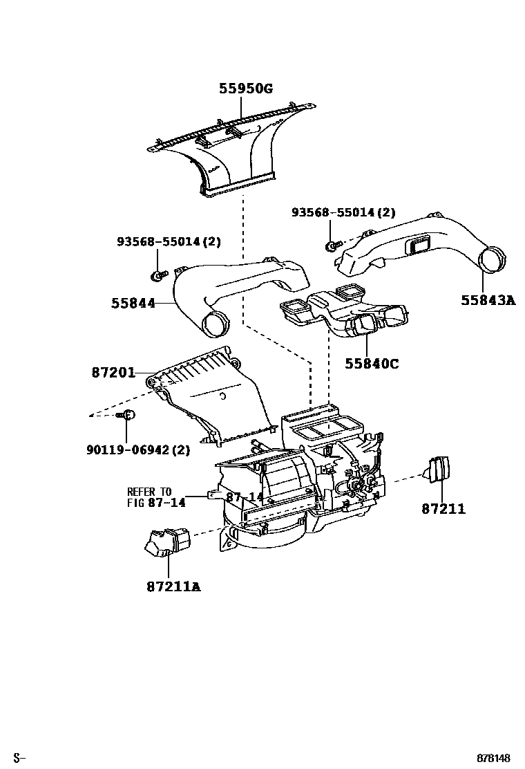 Toyota YARIS 暖风和空调系统 - 控制器和风管 EPC diagram — 878148