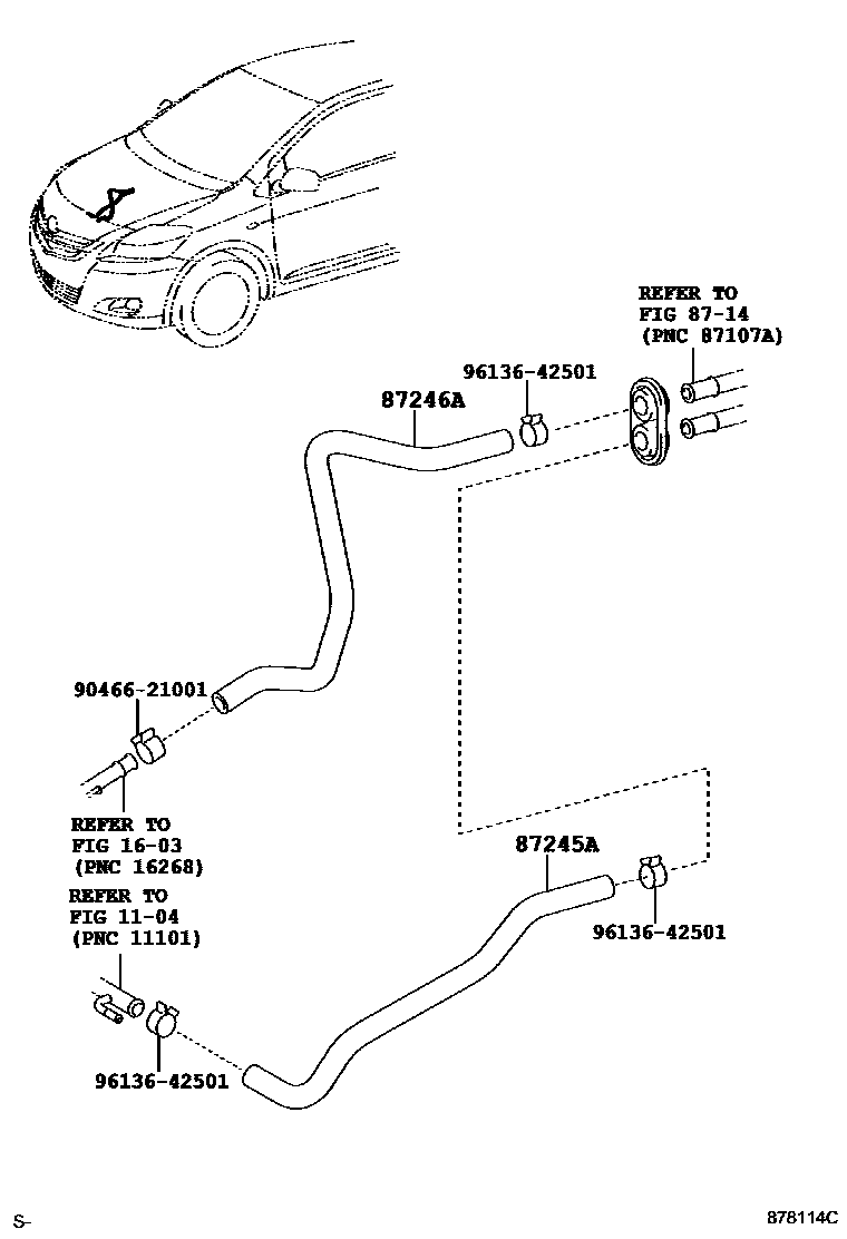 Toyota YARIS 暖风和空调系统 - 水管 EPC diagram — 878114C