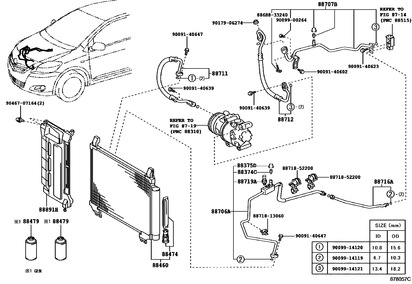 Toyota YARIS Heating & Air Conditioning - Cooler Piping EPC diagram — 878057C