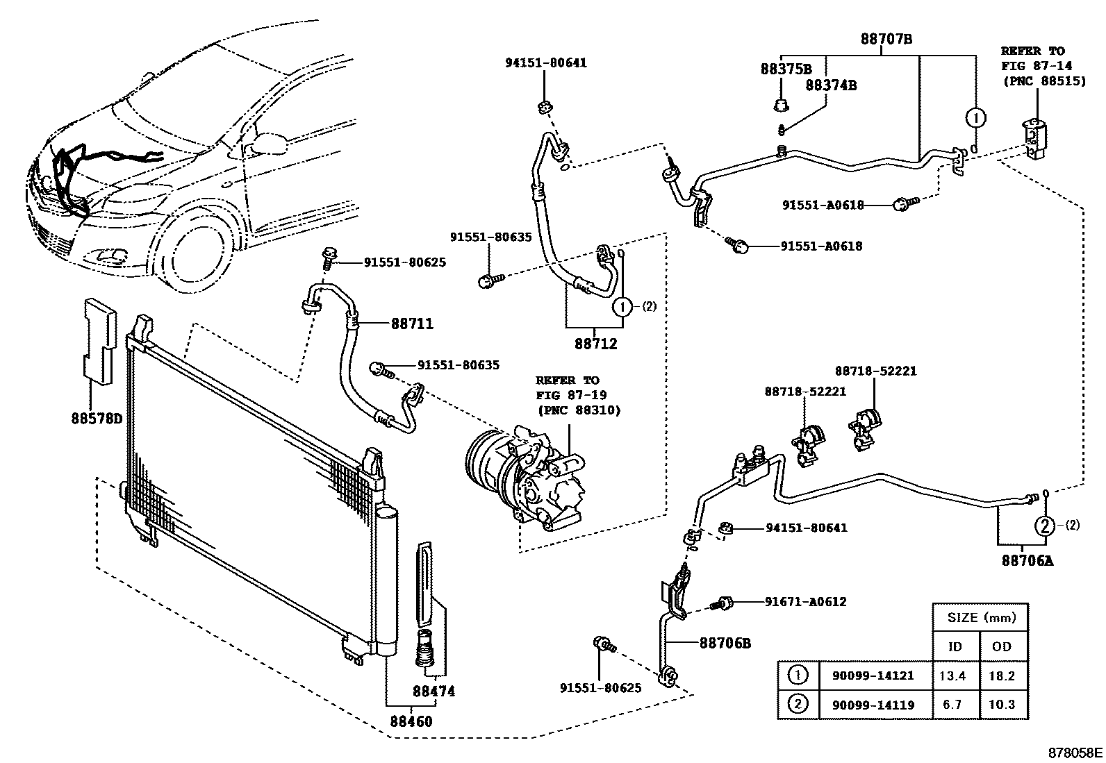 Toyota YARIS Heating & Air Conditioning - Cooler Piping EPC diagram — 878058E