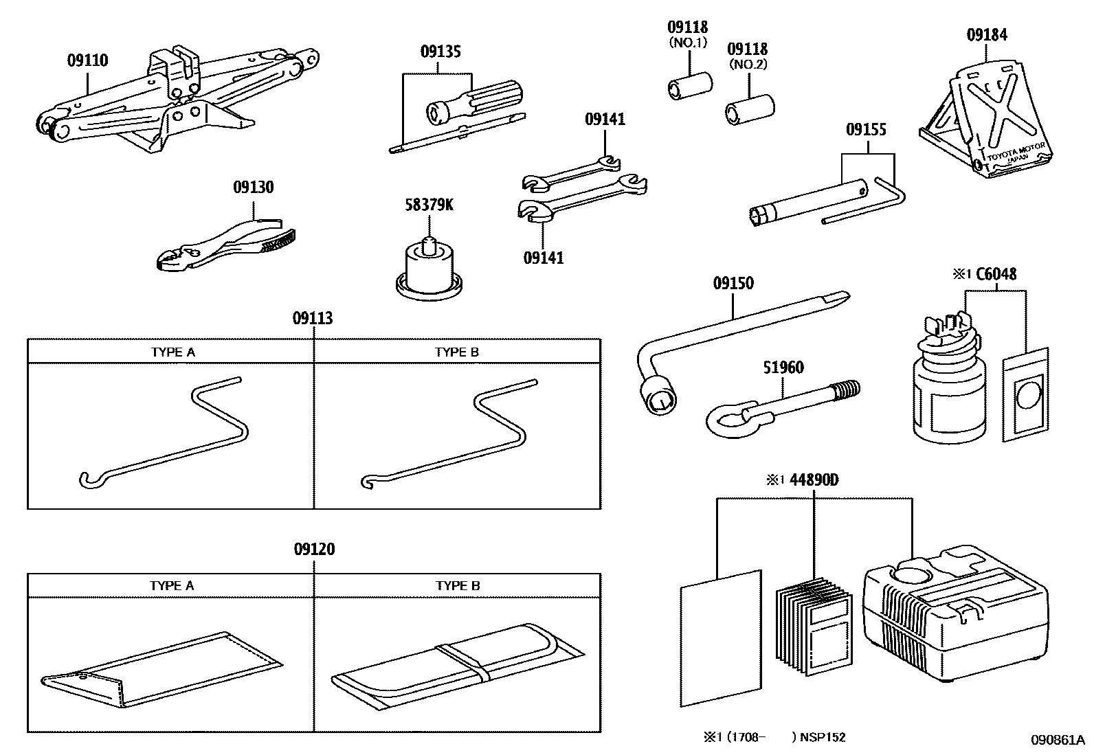 Toyota YARIS Standard Tools EPC diagram — 090861A