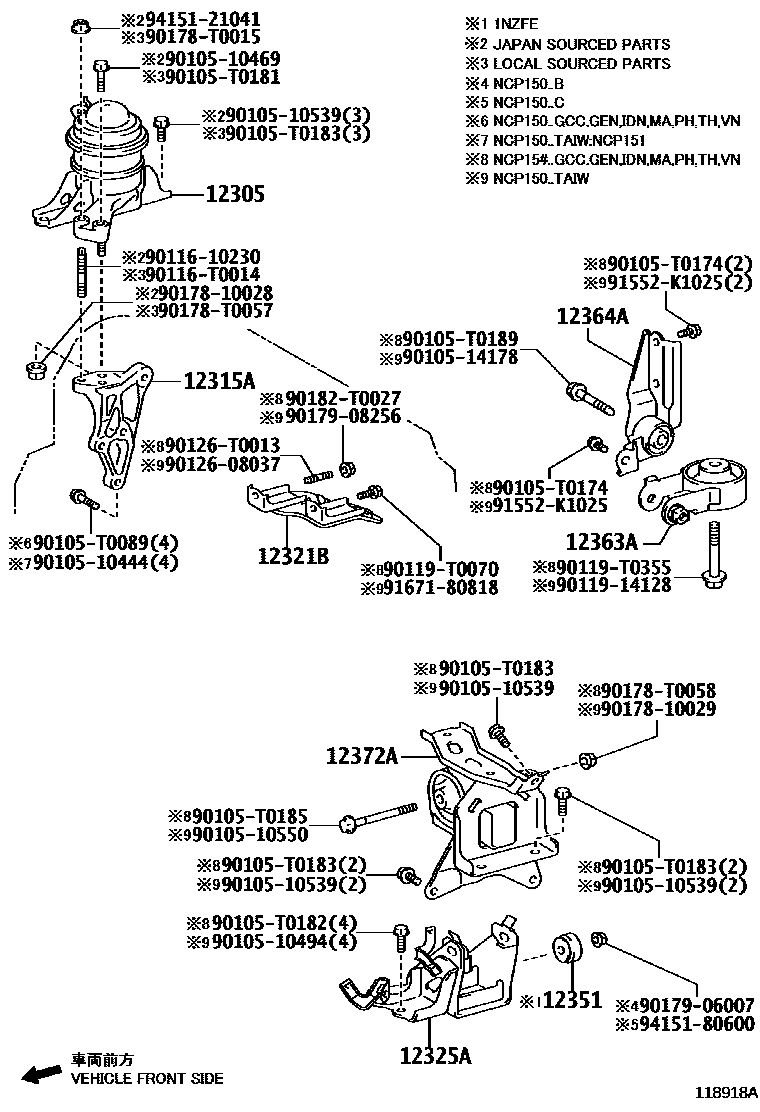 Toyota YARIS Engine Mounting EPC diagram — 118918A