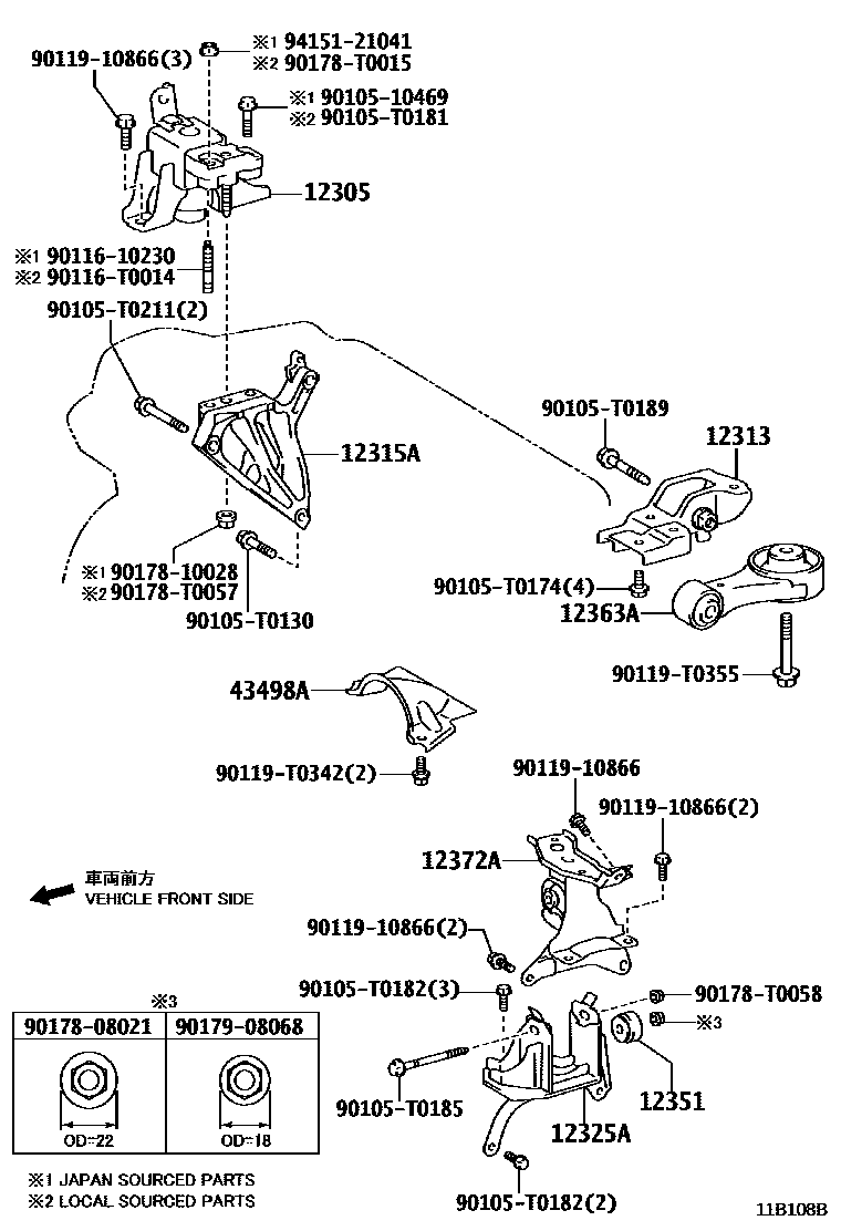 Toyota YARIS Engine Mounting EPC diagram — 11B108B