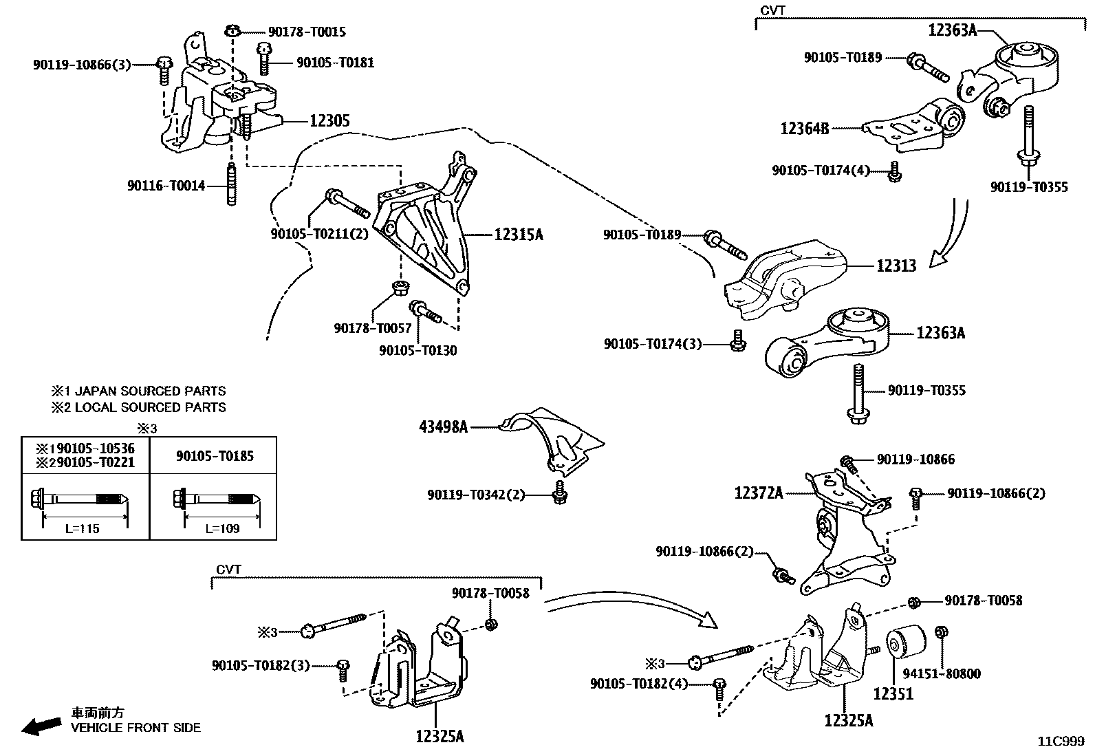 Toyota YARIS Engine Mounting EPC diagram — 11C999