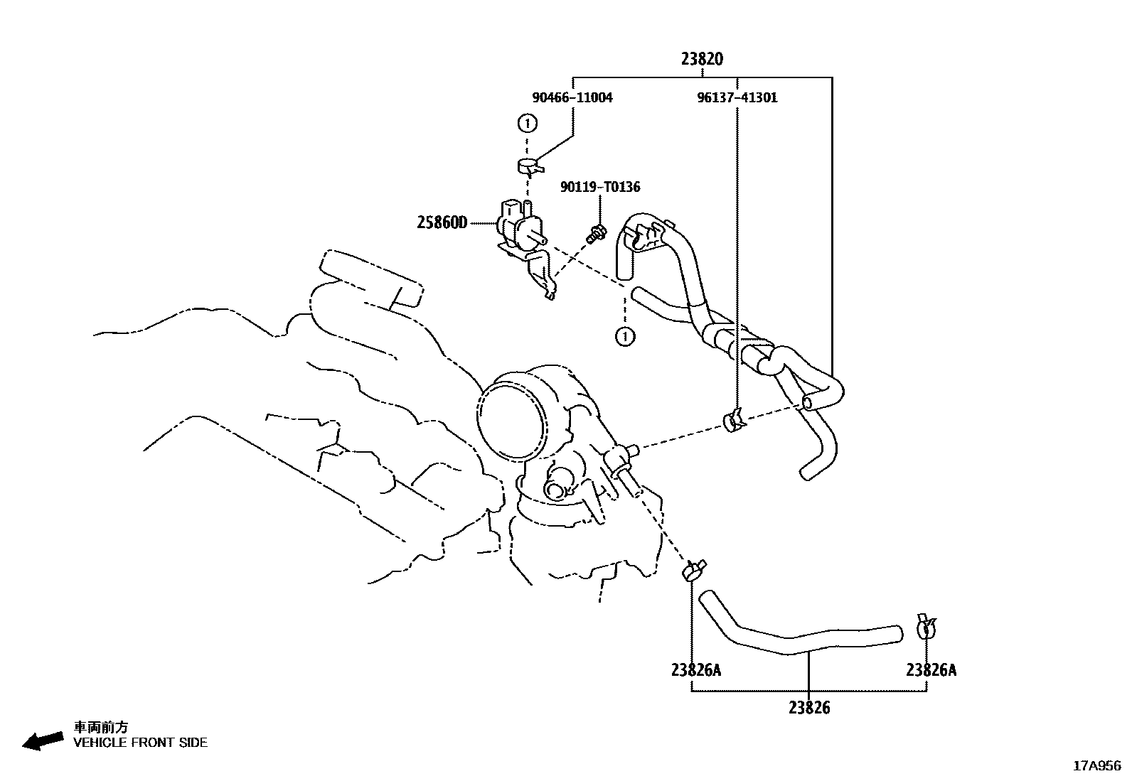 Toyota YARIS vacuum tube EPC diagram — 17A956