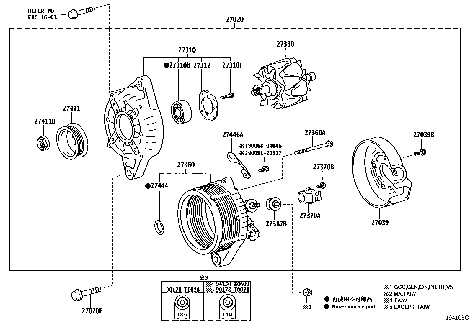 Toyota YARIS Alternator EPC diagram — 194105G