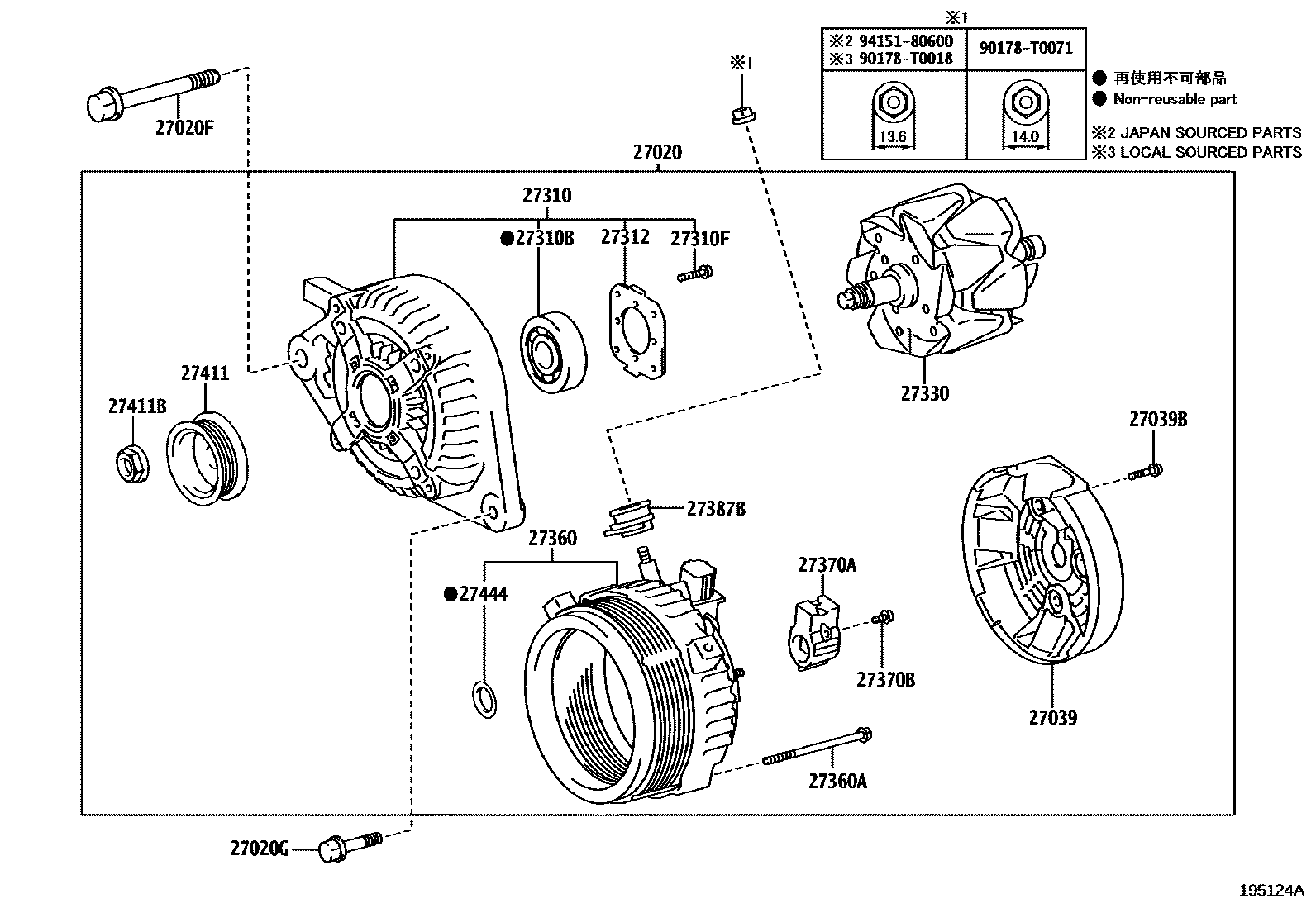 Toyota YARIS Alternator EPC diagram — 195124A