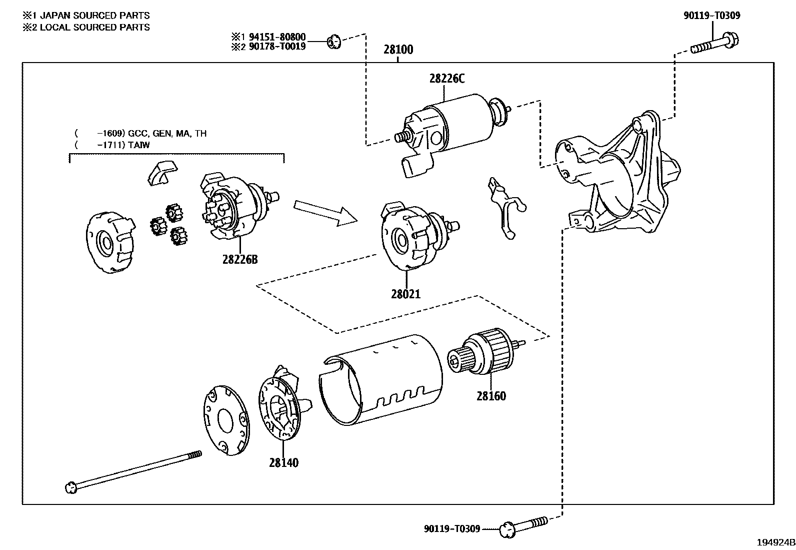 Toyota YARIS 起动机 EPC diagram — 194924B