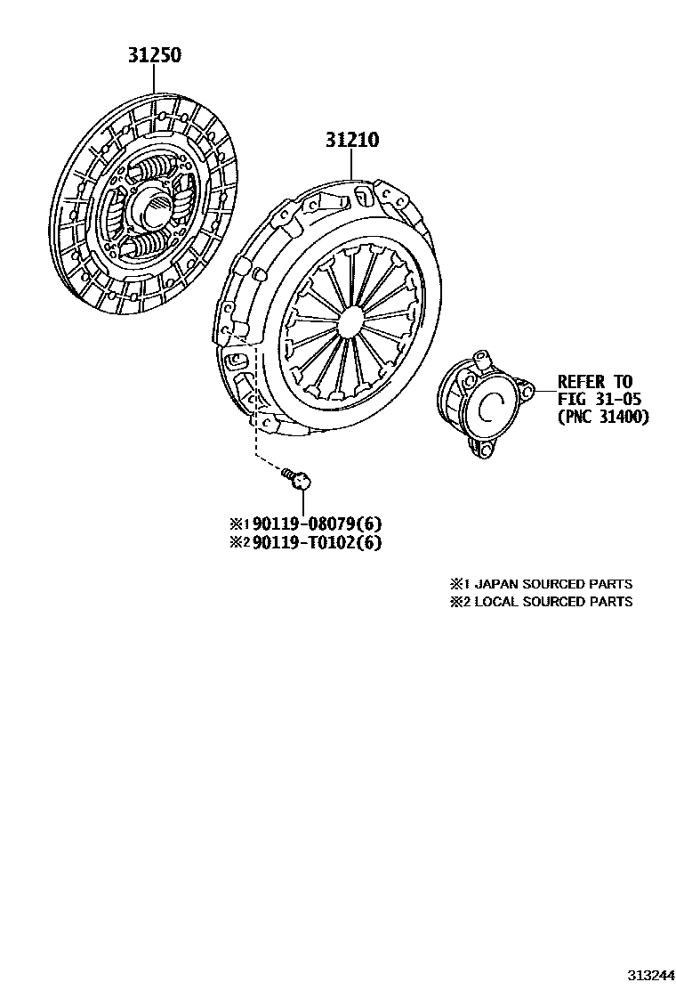 Toyota YARIS 离合器和分离叉 EPC diagram — 313244