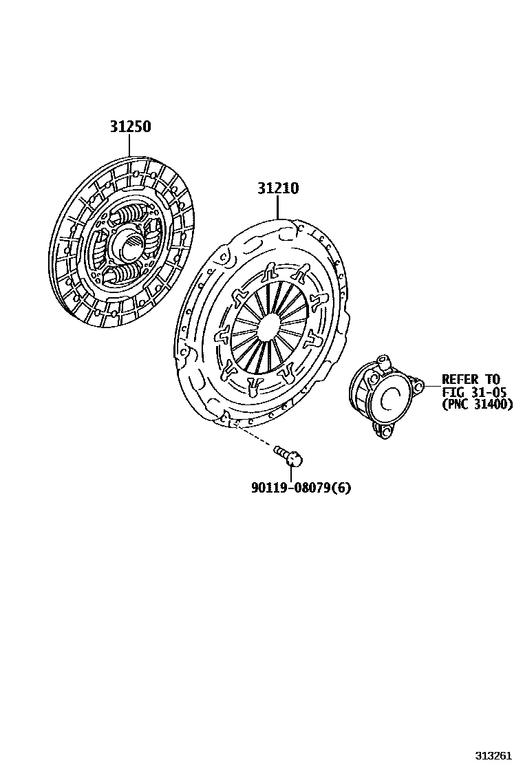 Toyota YARIS 离合器和分离叉 EPC diagram — 313261