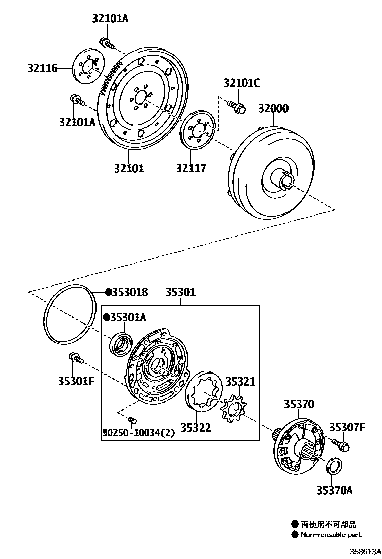 Toyota YARIS 变矩器、前油泵和链条(ATM) EPC diagram — 358613A