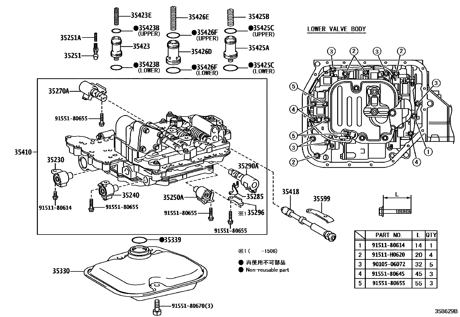 Toyota YARIS 阀体和滤油网(ATM) EPC diagram — 358629B